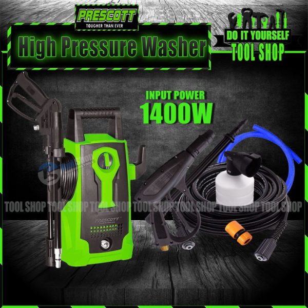 Prescott High Pressure Washer - 1400W with 2 in 1 Function Gun Short + Long Copper Motor - P-JW14