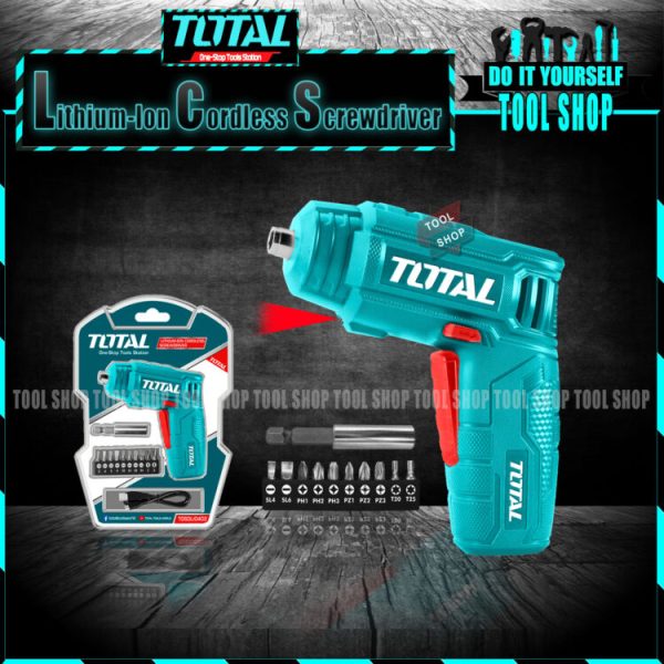 TOTAL Original Lithium-Ion Cordless Screwdriver 4V With 11 pcs Bits - TSDLI0402