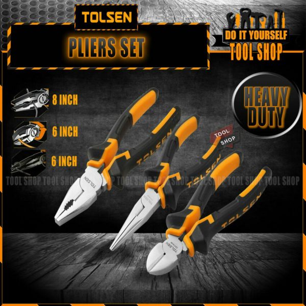 Tolsen 3 Pcs Pliers Set Combination Combination/Long Nose/Diagonal Cutter 10400