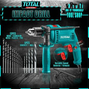 Pack of 19 - Total Impact Drill Machine Hammer Function - 680W Copper Veritable Speed - Reverse/Forward Option and 13 Pcs drill bit For Wood, Aluminium, Metal, 5 Pcs HSS Drill Bit For Concrete Wall - TG1061356