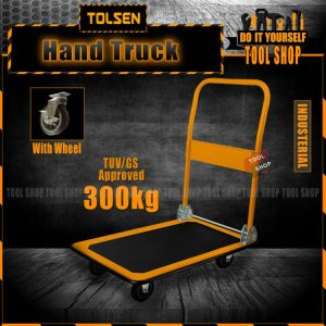 Tolsen Industrial Foldable Platform Hand Truck 300kg w/ Brakes (900x600x845mm) 5 TPR Wheels - 62606