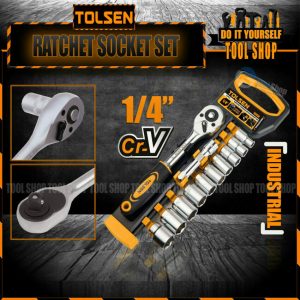 Tolsen 12Pcs Quick Release Reversible Ratchet w/ Socket Set (1/4" Drive) Industrial Series - 15150