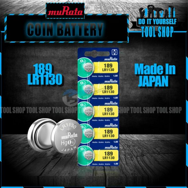 MuRata Original 5 Pcs LR1130 (189) - Micro Alkaline Button Coin Cell - 1.5V Also Use for Model Same Size SR54, AG10, SG10, Made in Japan