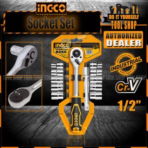 Ingco Original 12 Pcs Socket Set With Ratchet Handle CrV 1/2" - Industrial - HKTS12122