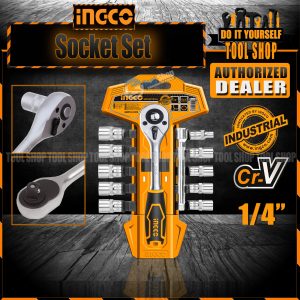 Ingco Original 12 Pcs Socket Set With Ratchet Handle CrV 1/4" - Industrial HKTS14122