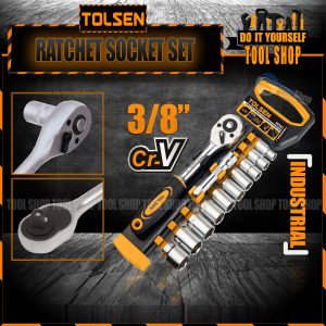 Tolsen 12Pcs Quick Release Reversible Ratchet w/ Socket Set (3/8" Drive) 15151 Industrial Series