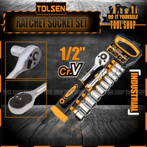 Tolsen 12Pcs Quick Release Reversible Ratchet w/ Socket Set (1/2" Drive) Industrial Series - 15152