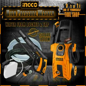 Ingco Original High Pressure Washer 1800W-150Bar -New Improvement Self-Sucking System Now Water From Bucket and Tap Both System - HPWR18008