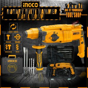 Ingco Heavy Duty Rotary Hammer Drill 800W With 5 Pcs Drilling Accessories - 100% Copper & Original - RGH9028