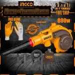 Ingco INDUSTRIAL 2 In 1 - Vacuum Cleaner And Aspirator Blower - 800W Variable Speed and 100% Copper Motor Winding With Free INGCO Nitrile Rubber Gloves - AB8038