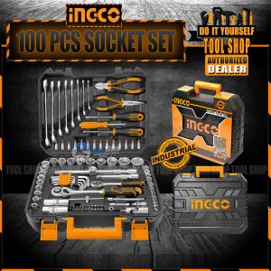 INGCO Industrial 100 Pcs 1/4in & 1/2in CrV Ratchet Socket & Tool Set - HKTHP21001