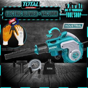 Total INDUSTRIAL 2 in 1 Aspirator Blower + Dust Vacuum Cleaner 800W Copper Motor Winding Variable Speed Button Control Nitrile Rubber Gloves TB2086