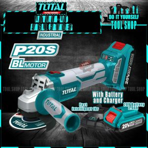 TOTAL Original Lithium-lion Cordless Angle Grinder 100mm 20V- With Battery and Changers Included - INDUSTRIAL TAGLI1002
