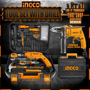 Ingco 115 pcs Tool Set with 680W Impact Hammer Drill - Variable Speed - Revered Forward HKTHP11151