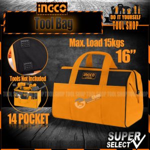 Ingco Original Tool Bag 16 Inch with 14 Pockets - Max. Load 15Kgs HTBG281628 (Empty)