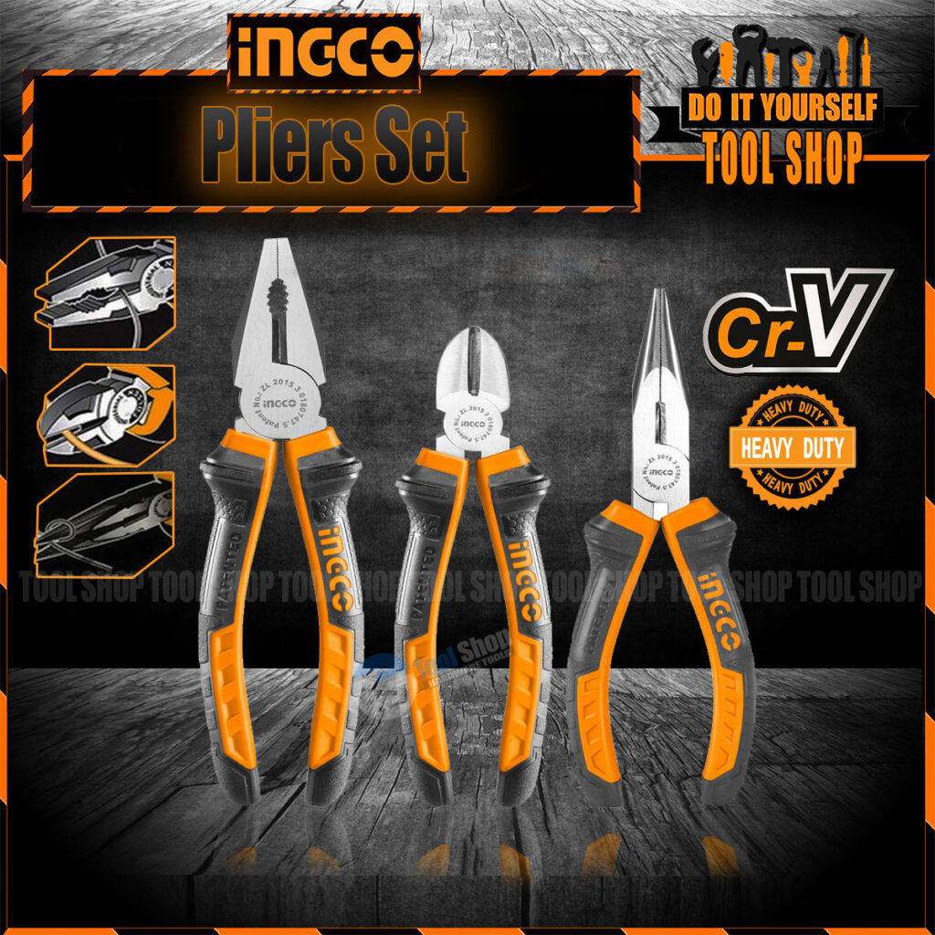 Ingco 3 Pcs Pliers Set Heavy Duty CrV HKPS08318
