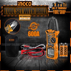 INGCO Auto Ranging Digital Clamp Meter TRMS 6000 Counts, Measures AC/DC Voltage, AC/DC Current, Resistance, Capacitance, Diode Test, Temperature 600A DCM6005