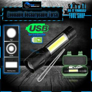 Daraz.pk Zoomable Rechargeable LED Torch - Micro USB Charging with Cable and Case