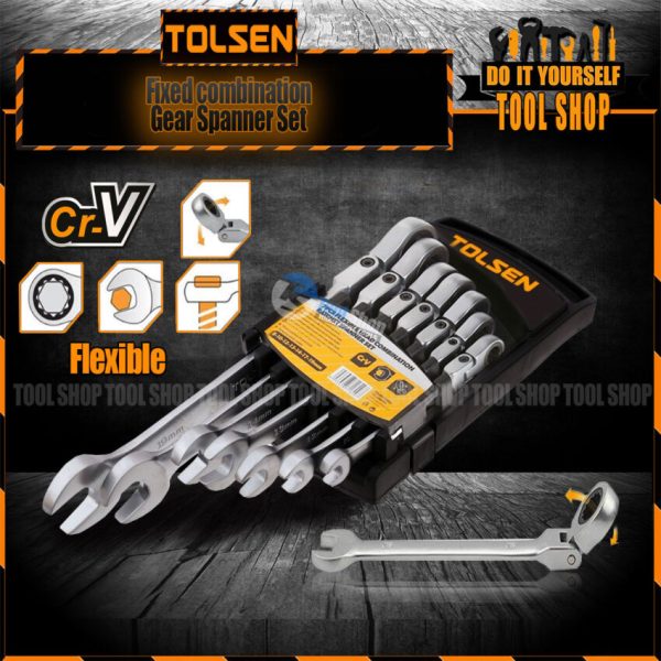 olsen 7Pcs Flexible Gear Head Combination Ratchet Spanner Set 15259