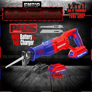 EMTOP 20V Lithium-Ion Cordless Reciprocating Saw with Battery & Charger POWERSHARE CRSLI1151 Ingco 20V Lithium-Ion - toolshop.pk