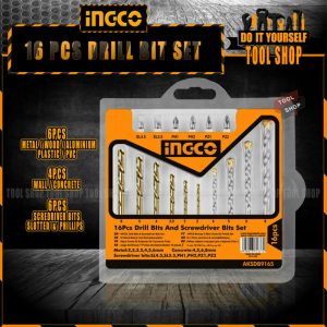 Ingco AKSDB9165 16 Pcs Metal, Concrete Drill And Screwdriver Bits Set TO166OT0LY2F8NAFAMZ-4201019