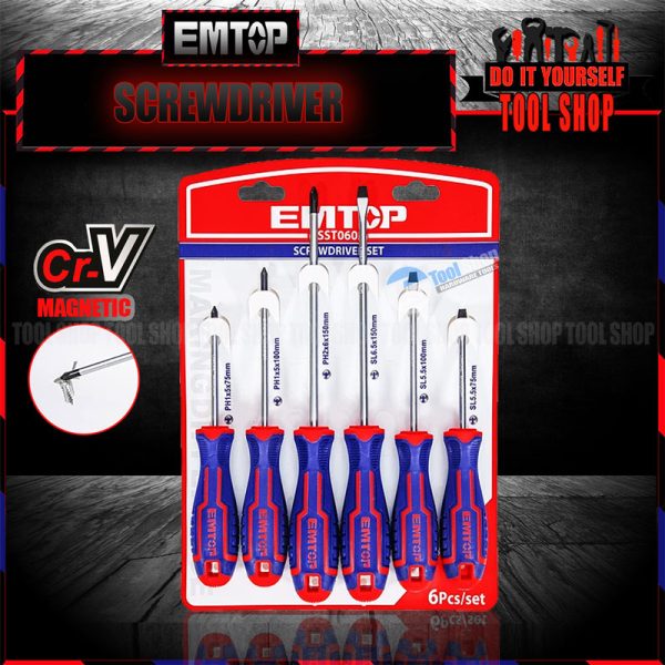 Emtop 6 Pcs Screwdriver ESST0602 - CrV - Magnetic - toolshop.pk