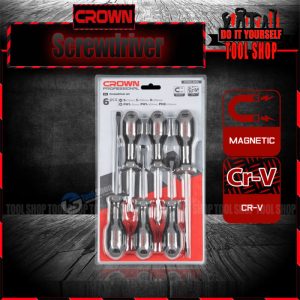 Crown 6 pcs Screwdriver Set CPHDS-AX06 - CrV - Magnetic Ingco Industrial 10 Pcs Magnetic Screwdriver Set - CrV - HKSD1028