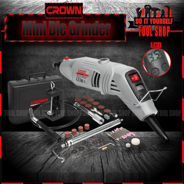 Crown Mini Drill Die Grinder 150W with LCD Screen - 44 pcs with Accessories CT13428 – Variable Speed – With Flexible Shaft Engraving - toolshop.pk