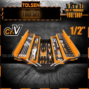 Tolsen Heavy Duty 60pcs Tool Set with Metal Tool Box 85104 108 Pcs 1/4" and 1/2" Ratchet Handle Socket Automatize Set Car - toolshop.pk