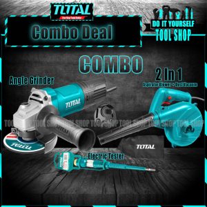 Combo Deal TOTAL INDUSTRIAL Original Angle Grinder 4 Inch - 750W + TOTAL Original 2 in 1 Aspirator Blower + Dust Vacuum + Electric Tester - toolshop.pk