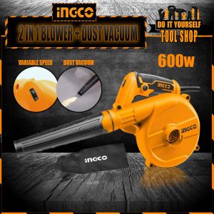 Ingco INDUSTRIAL 2 in 1 Aspirator Blower & Vacuum Dust Cleaner 600W Variable Speed AB6008