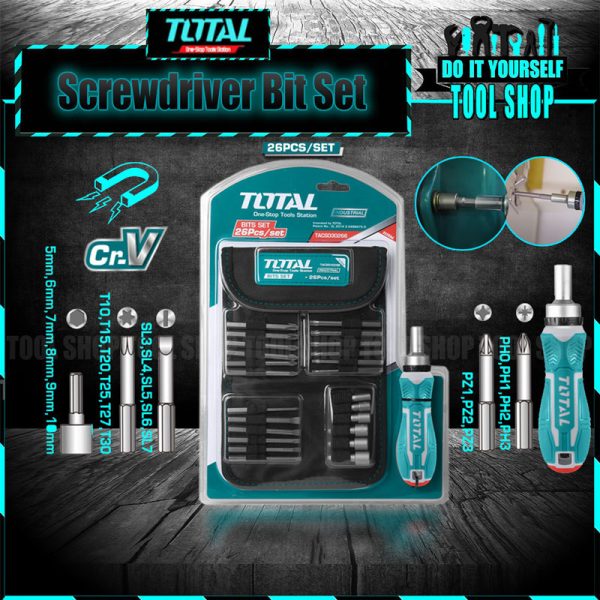 Total TACSD30266 Industrial 26 Pcs Ratchet CrV Screwdriver Set