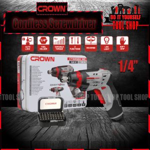 Crown CT22024 Lithium Cordless Screwdriver 3.6V with 31 Pcs Screws Bits Box - Original