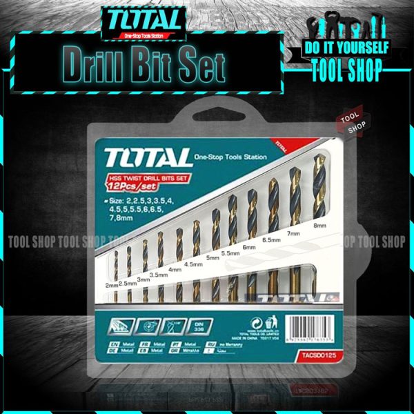 Total TACSD0125 12 Pcs HSS twist Drill Bits Set