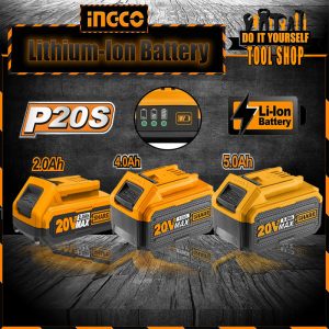 Ingco Lithium-Ion Battery Pack FBLI20011 2.0Ah, FBLI2002 4.0Ah, FBLI2003 5.1Ah for Ingco Total and Emtop Powershare 20V Tools