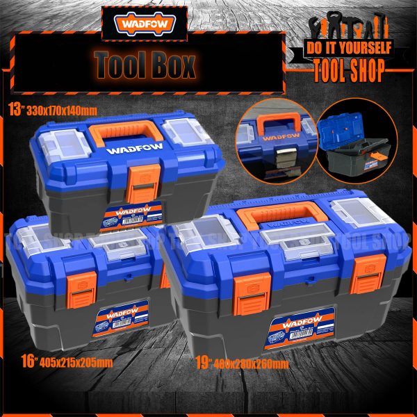 WADFOW High Quality Tool Box with Tray - 13, WTB1313 16, WTB1316 19 WTB1319 Inch