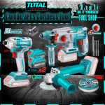 TOTAL 20V TOSLI2301510 Lithium-ion Cordless 3pcs Combo Kit - Cordless Rotary Hammer - Cordless Impact Driver - Cordless Angle Grinder - 2 Pcs 4.0Ah Battery & Charger