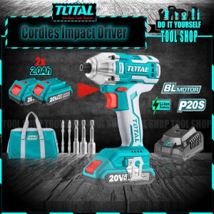 Total TIRLI2002 Lithium-Ion Cordless Impact Driver BRUSH LESS MOTOR POWERSHARE With 2 Pcs 20V- 2.0AH Batteries and Fast Charger