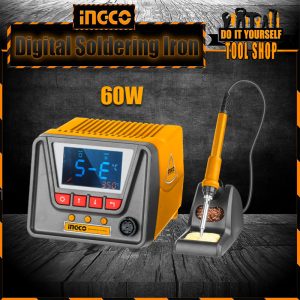 INGCO SI016923 60W Adjustable Temperature Electric Soldering Iron Station Straight Tip with Soldering Iron Holder Set