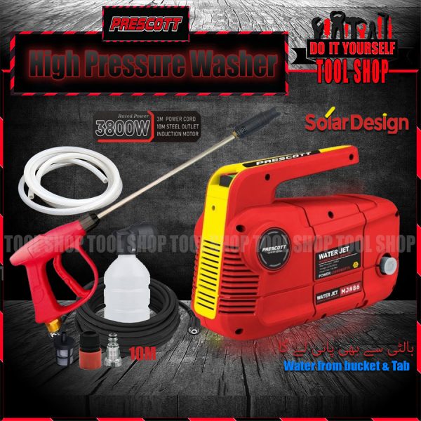 Prescott High pressure Washer for multiple use, solar panel cleaning, Car Wash, Ac Wash, Garden, plants much more - Induction Motor 3800W - 180Bar - 10M Hose Cable