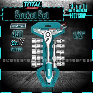 TOTAL THT141121 12 Pcs Ratchet Socket Set 1/2" - CrV Material - Industrial total tool official home page total tool pakistan hand tool and power tool