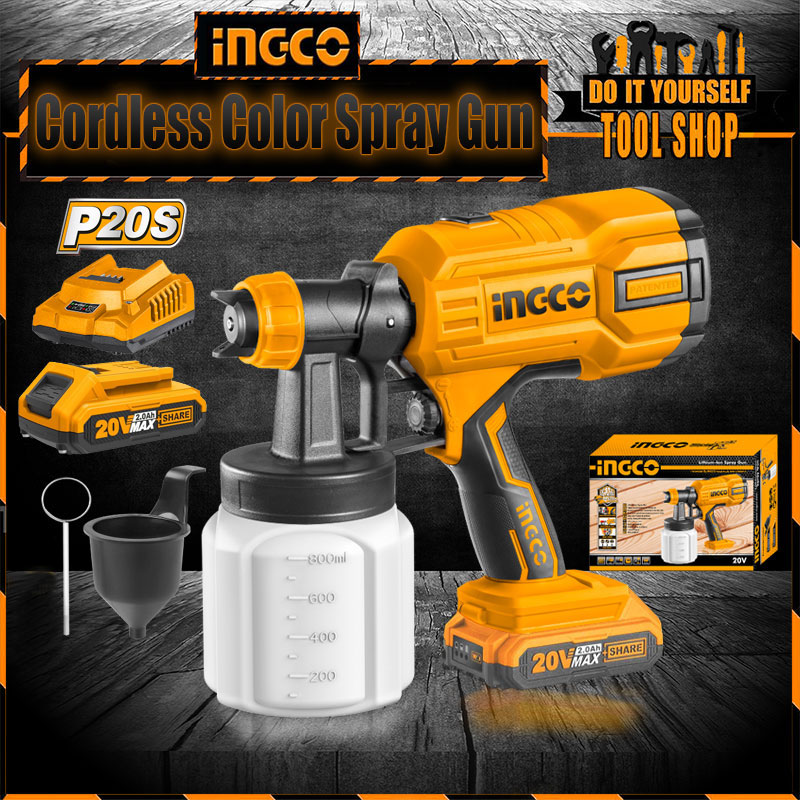 spray-gun Ingco Lithium-Ion Cordless HVLP Spray Gun 20V Paintzoom With Battery & Charger