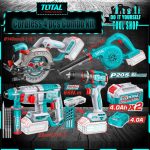 Total Cordless 4pcs Combo Kit - Impact Drill 66Nm, Rotary Hammer, Air Blower, Circular Saw, with 2x 4.0 Ah Battery, Fast Charger TOSLI250695